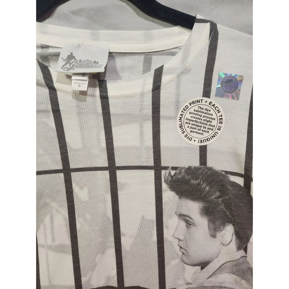 NWT Graceland Elvis Presley T-Shirt Small White AOP Jailhouse Rock Grid Tee